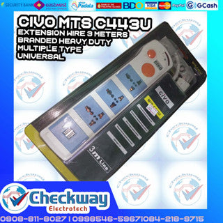 CIVO MTS-C443U | 3METERS | extension wire multi purpose  | WITH USB / BUTTON 3 UNIV OUTLET